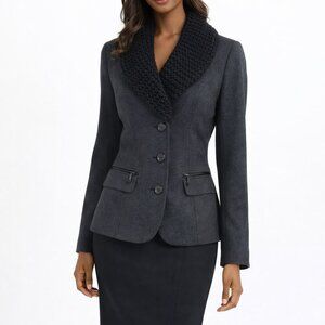 Guess Jeans Charcoal Blazer Black Shawl Collar Zip Pockets Size L